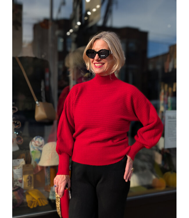 Apricot Cable Knit Batwing Jumper - Red