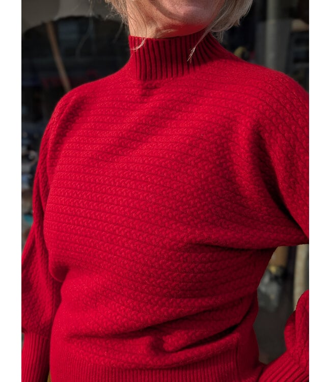 Apricot Cable Knit Batwing Jumper - Red