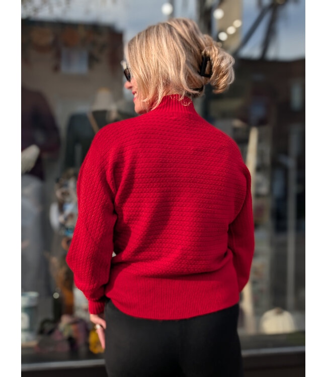 Apricot Cable Knit Batwing Jumper - Red