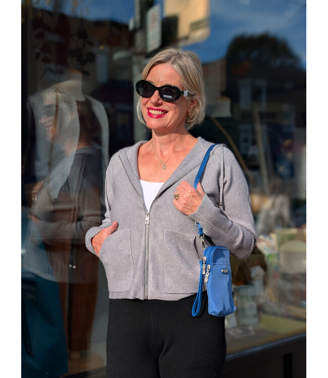 Zip Front Knit Hoodie - Grey