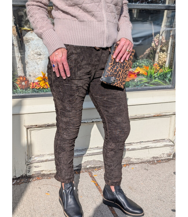 Made in Italy Cord Crinkled Joggers -  Chocolate