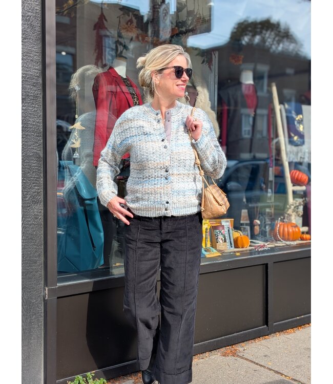 Fransa Snap Front Cardigan - Grey Multi