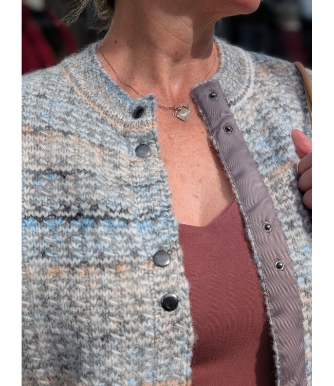 Fransa Snap Front Cardigan - Grey Multi