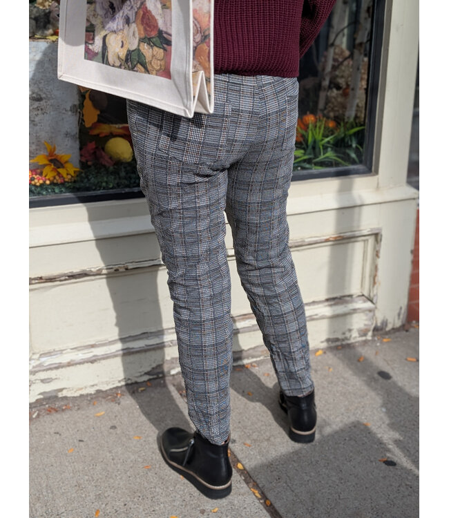 Plaid Crinkle Pants - Grey/Brown