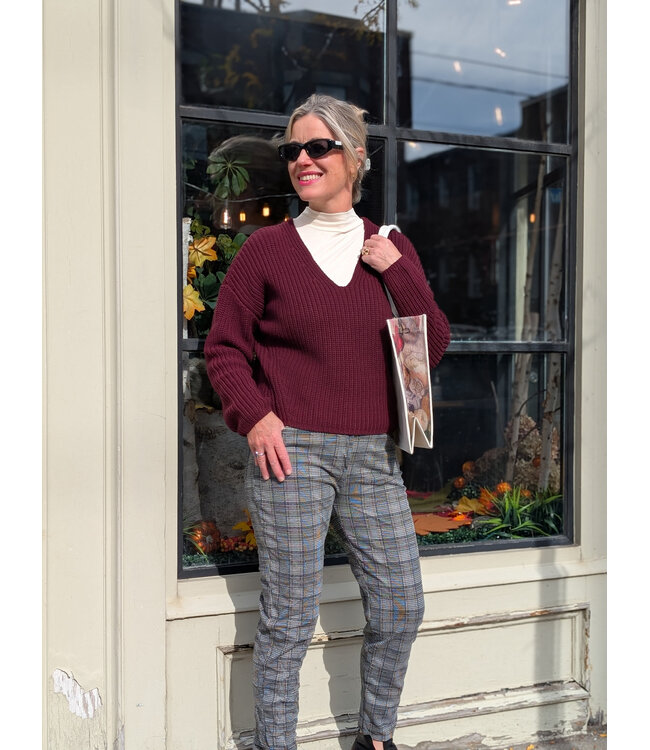 Plaid Crinkle Pants - Grey/Brown