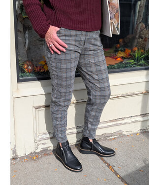 Plaid Crinkle Pants - Grey/Brown