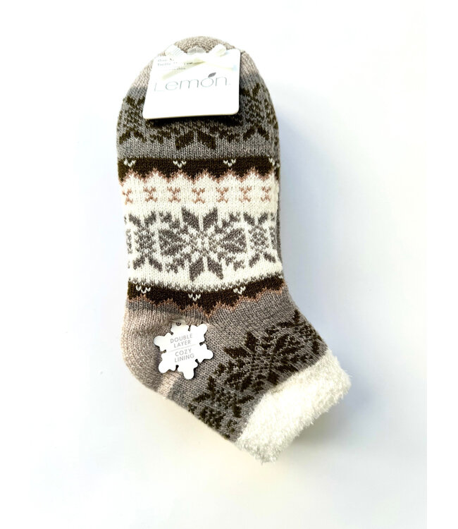 Lemon 2 Pk Snow Day Double Layer Socks - Sand Combo