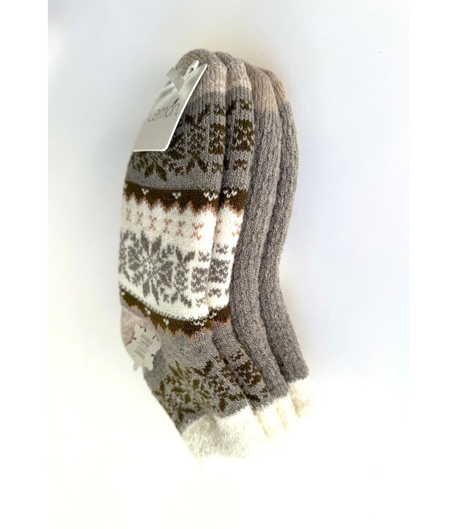 Lemon 2 Pk Snow Day Double Layer Socks - Sand Combo