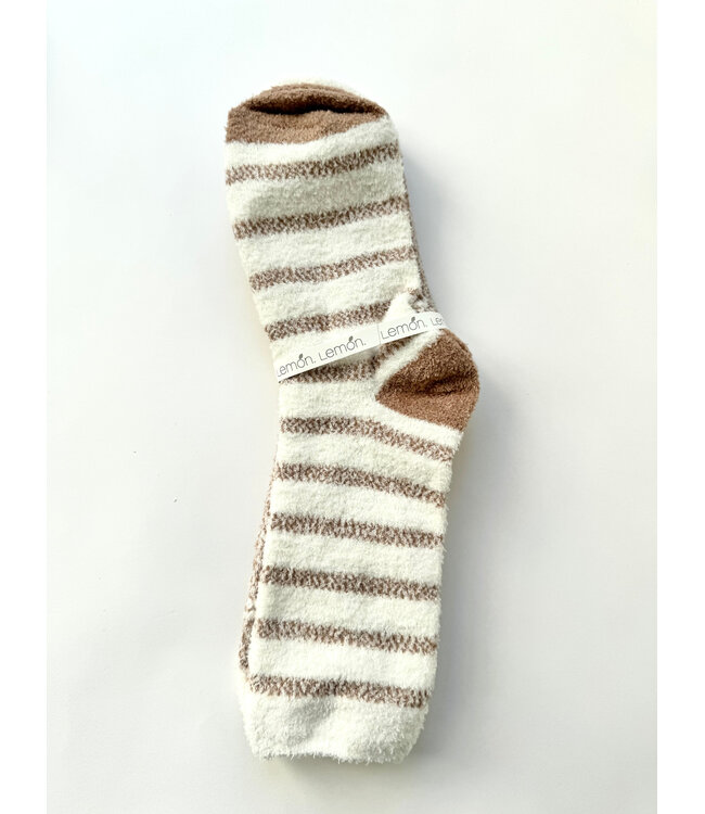 Lemon 2 Pk Cozy Crew Socks - Tan Combo