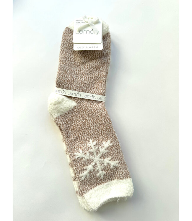 Lemon 2 Pk Cozy Crew Socks - Tan Combo