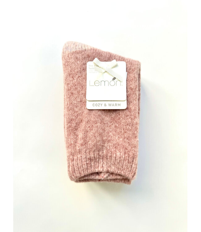 Lemon 2 Pk Sweater Knit Crew Socks - Pink/Grey