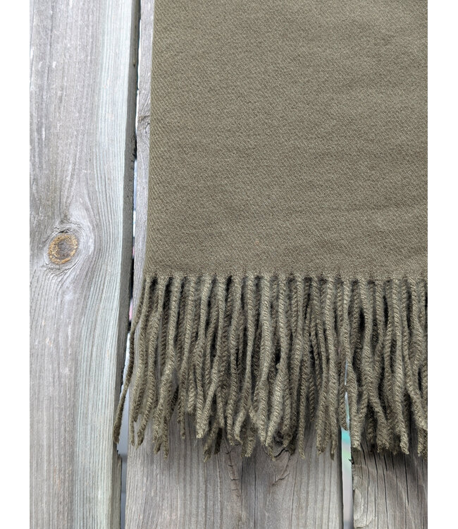 Winter Scarf w/ Fringe - Olive