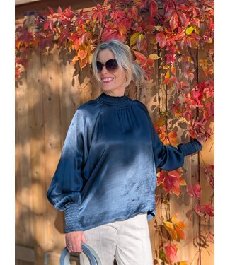 Sateen Mock Turtle Neck Top - Midnight