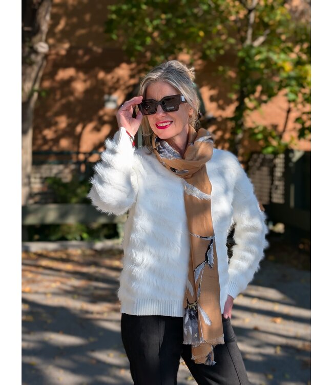 Lightweight Floral Tapestry Scarf - Camel