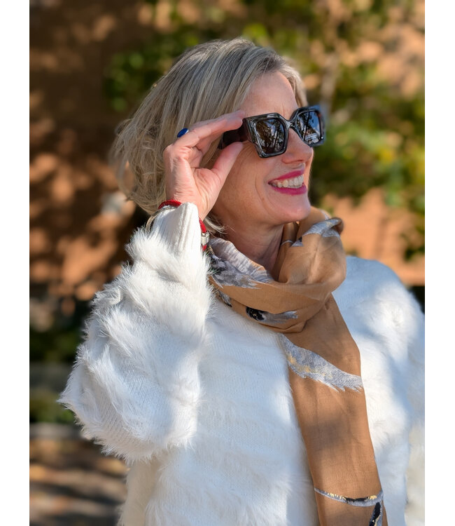 Lightweight Floral Tapestry Scarf - Camel