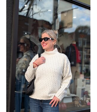 ICHI Mock Neck Flecked Sweater - Cloud Dancer