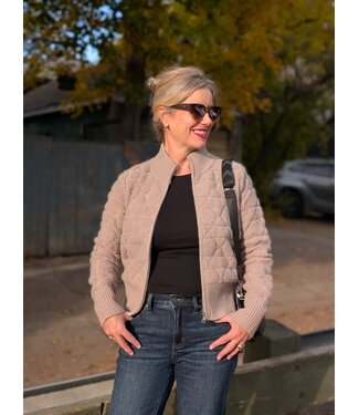 Apricot Ribbed Zip Up Cardigan - Brown