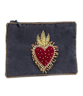 Abbott Small Velvet Pouch w/Heart - Grey