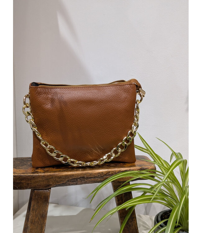 Leather Crossbody Purse - Cognac