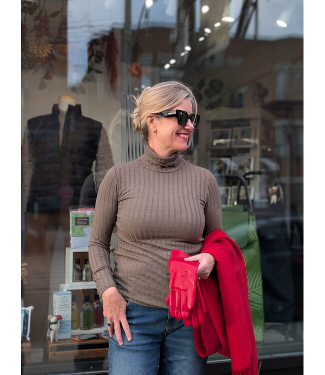 Ribbed Fitted Turtleneck - Mocha