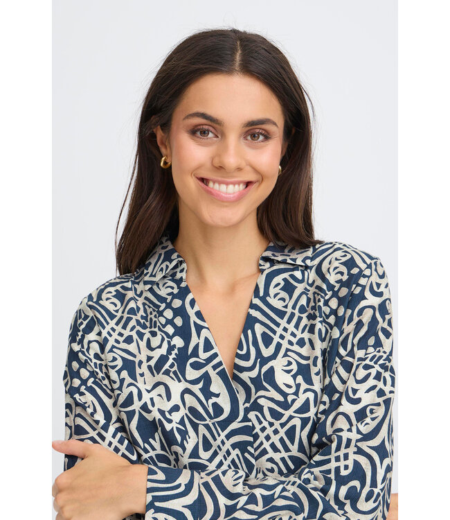 Fransa Blouse  Art Lines - Navy