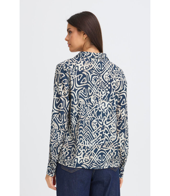 Fransa Blouse  Art Lines - Navy