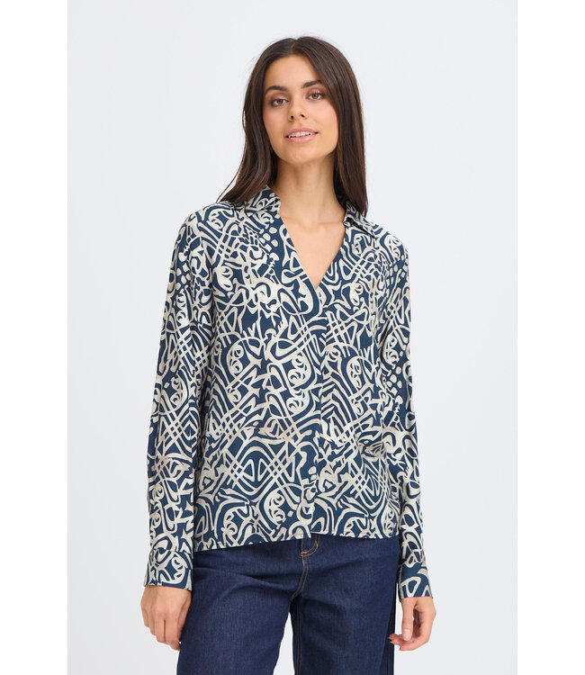 Fransa Blouse  Art Lines - Navy