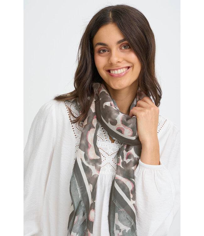 Fransa Scarf - Khaki & Pink