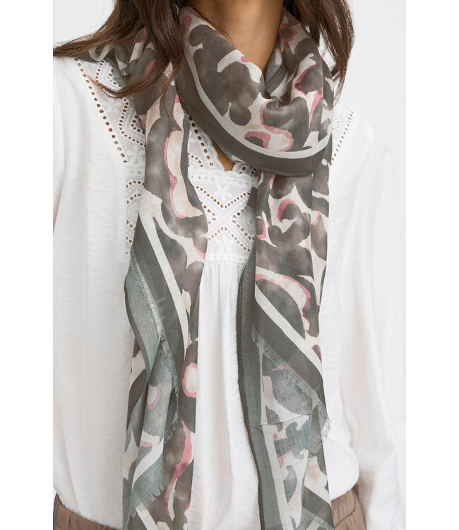 Fransa Scarf - Khaki & Pink