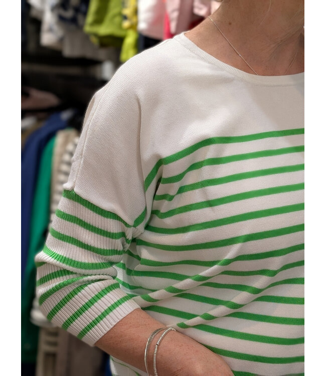 ICHI IhLuls Boxy Fit Striped Sweater - Kelly Green