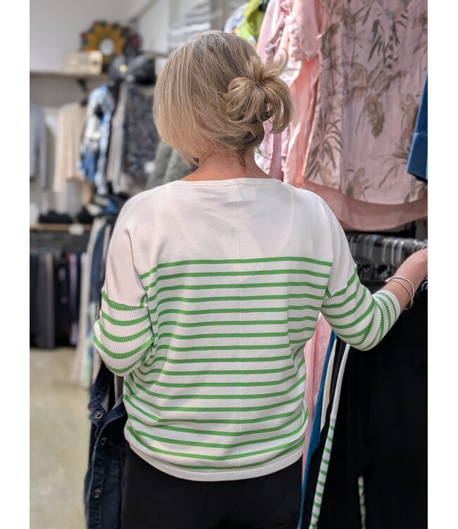 ICHI IhLuls Boxy Fit Striped Sweater - Kelly Green