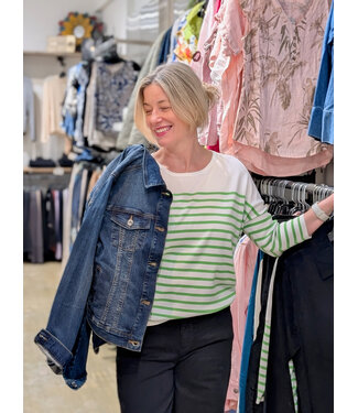 ICHI IhLuls Boxy Fit Striped Sweater - Kelly Green