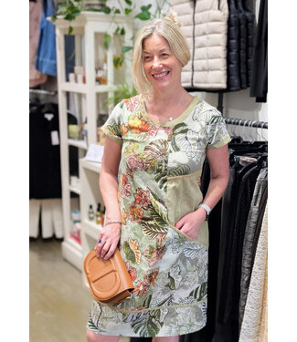 Orientique Organic Cotton  Patch Dress -  Lima Olive