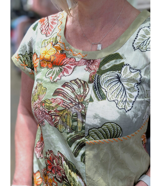 Orientique Organic Cotton  Patch Dress -  Lima Olive