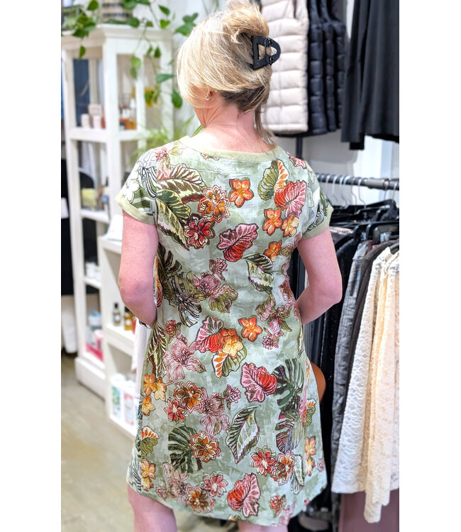 Orientique Organic Cotton  Patch Dress -  Lima Olive