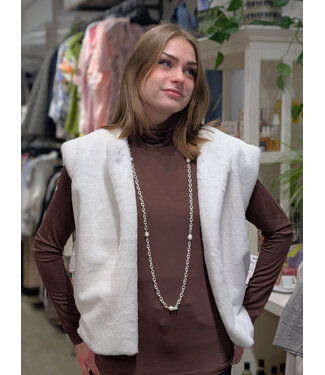 Angela Mara Fur Open Vest - Ivory