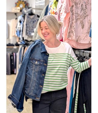 ICHI IhLuls Boxy Fit Striped Sweater - Kelly Green