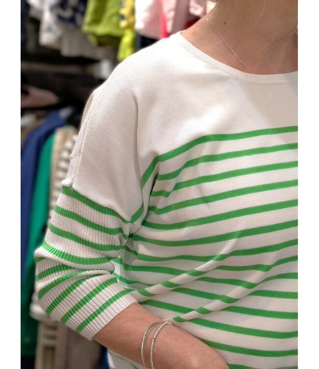 ICHI IhLuls Boxy Fit Striped Sweater - Kelly Green