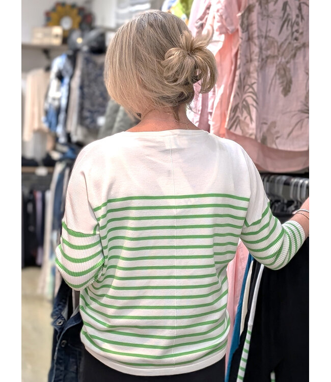 ICHI IhLuls Boxy Fit Striped Sweater - Kelly Green