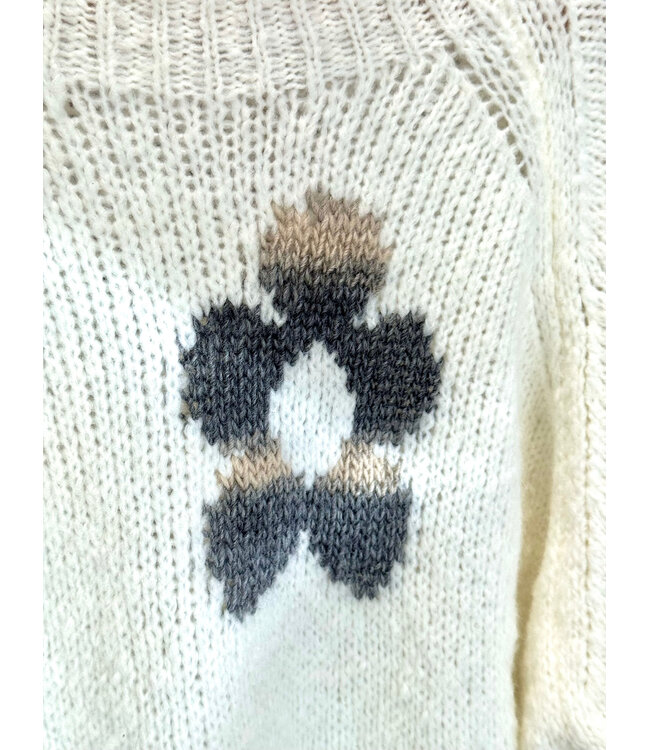 Made in Italy Flower Knit Mock Turtleneck - White O/S