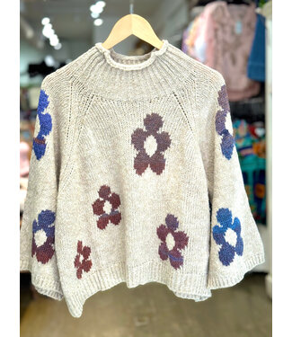 Made in Italy Flower Knit Mock neck - Natural O/S