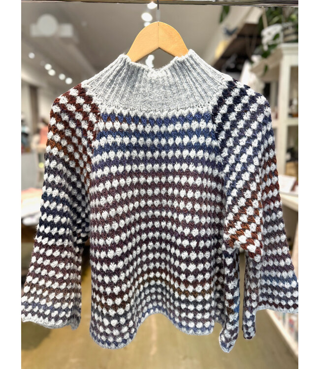 Made in Italy Mock Neck Multicolor Sweater - Blue