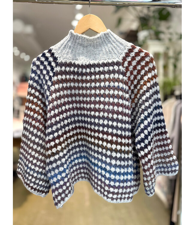 Made in Italy Mock Neck Multicolor Sweater - Blue