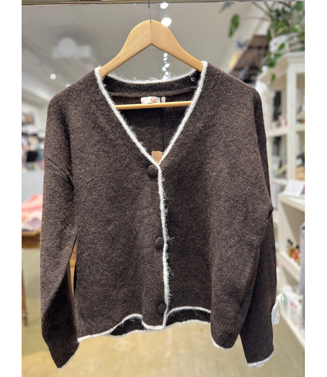 Made in Italy Cardigan w/ Bow O/S - Brown