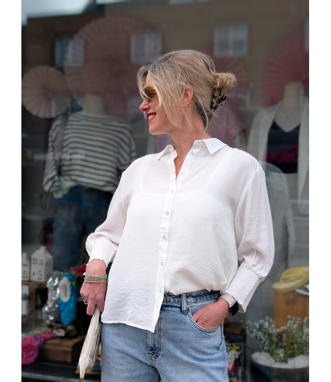 Cream NolaCR Button Down Blouse - Chalk