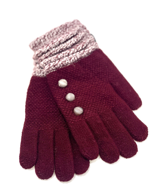 Gloves with 3 Buttons - Wine