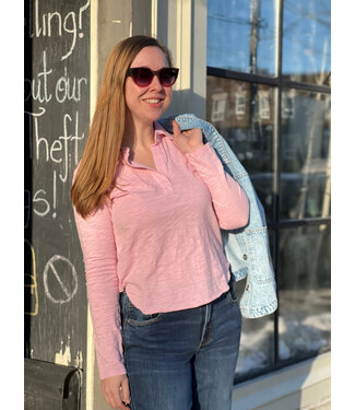 Mododoc Long Sleeve Polo w/Raw Hem - Pearly Pink