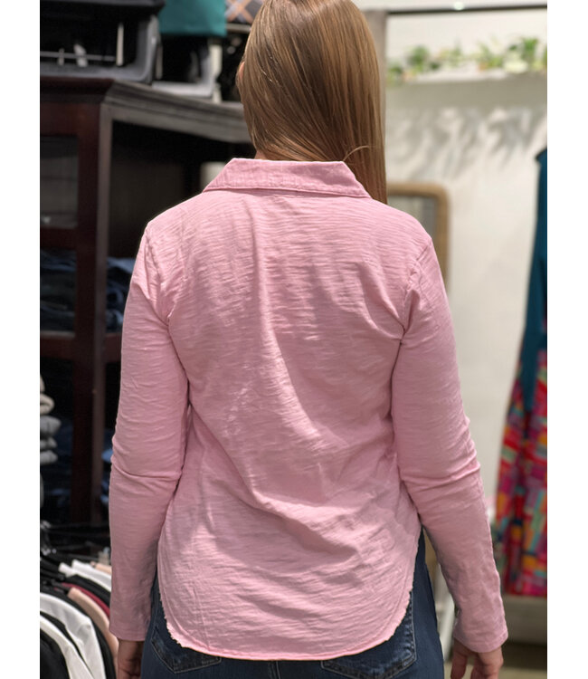 Mododoc Long Sleeve Polo w/Raw Hem - Pearly Pink