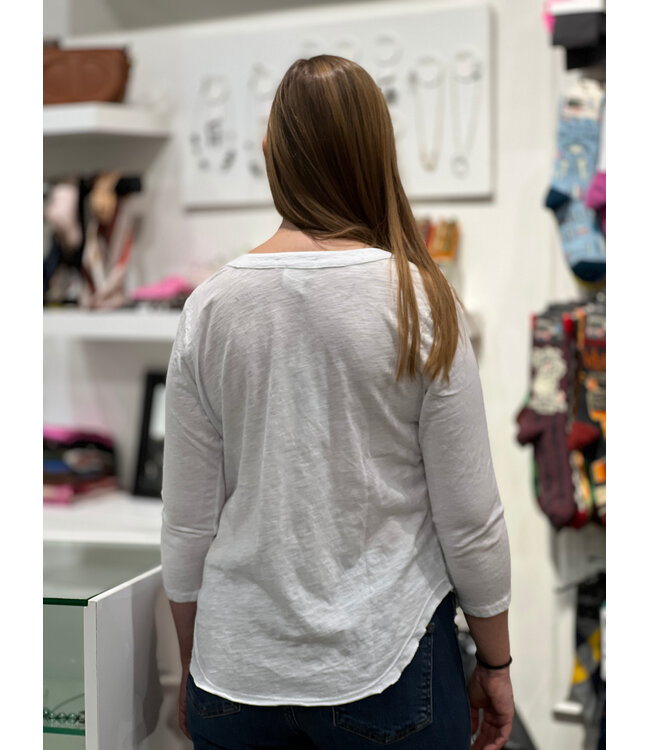 Mododoc 3/4 Sleeve V-Neck w/Raw Hem - White Halo