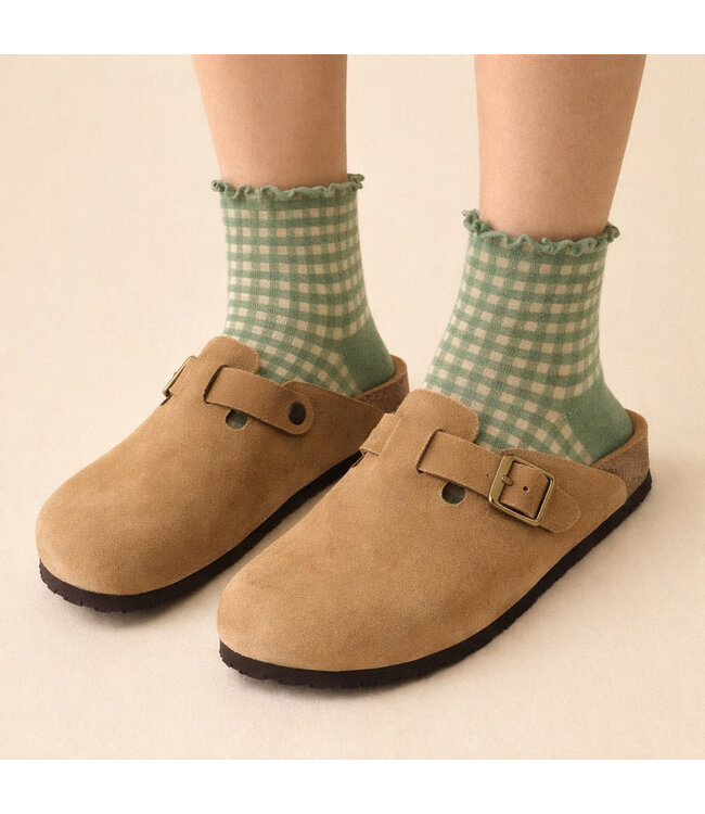 Pika & Bear Ankle Socks - "Lazy J" Waffle Gingham w/Ruffled Edges (3 Pack)